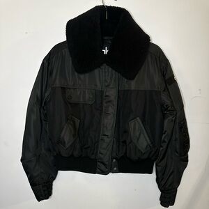 ALO Yoga Black Bomber Jacket with Faux Fur Collar